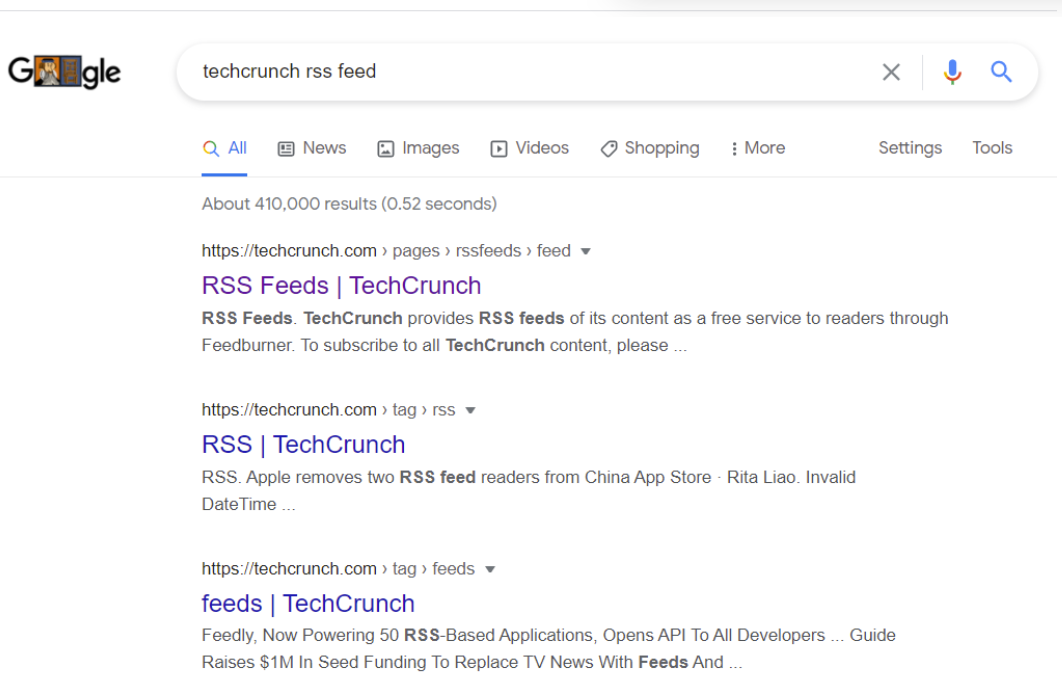 Google Search Results for RSS Feed